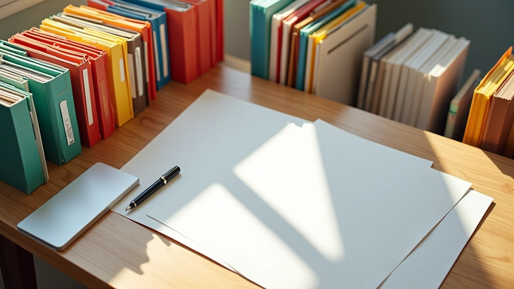 Dossiers de classement colorés organisés sur un bureau avec des documents