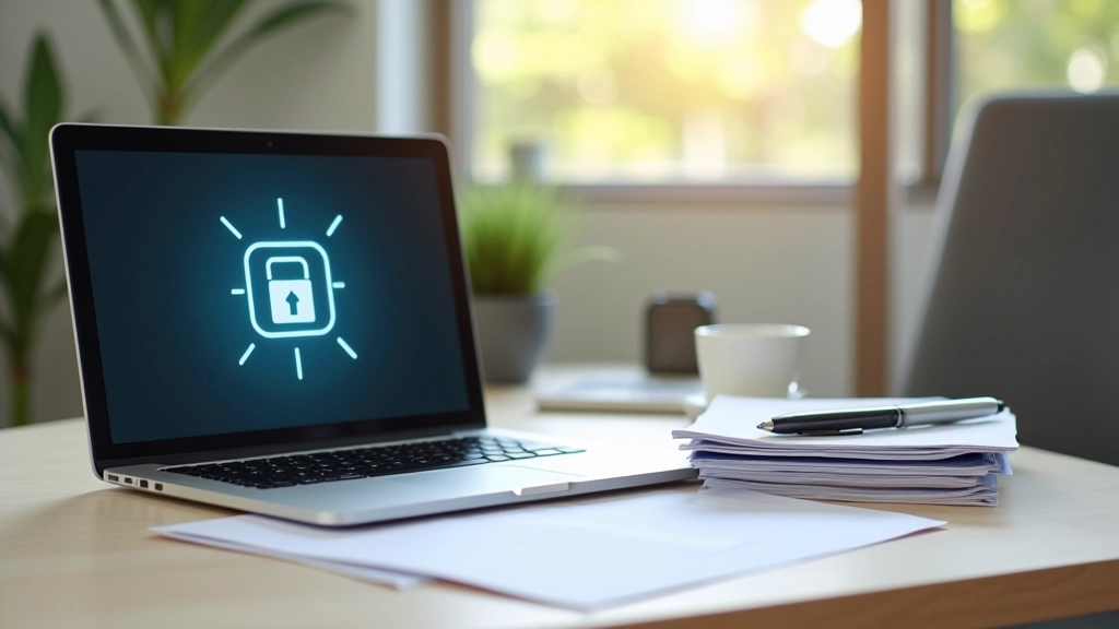 Ordinateur portable avec application de sauvegarde numérique ouverte et documents papier à côté