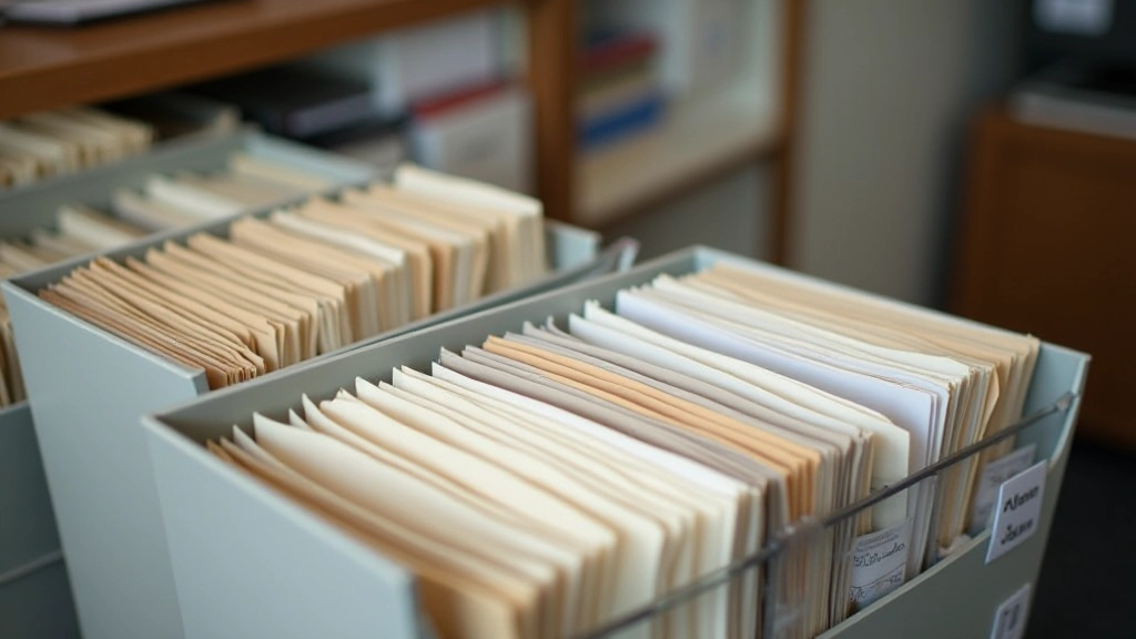 Système de classement documentaire bien organisé avec dossiers étiquetés