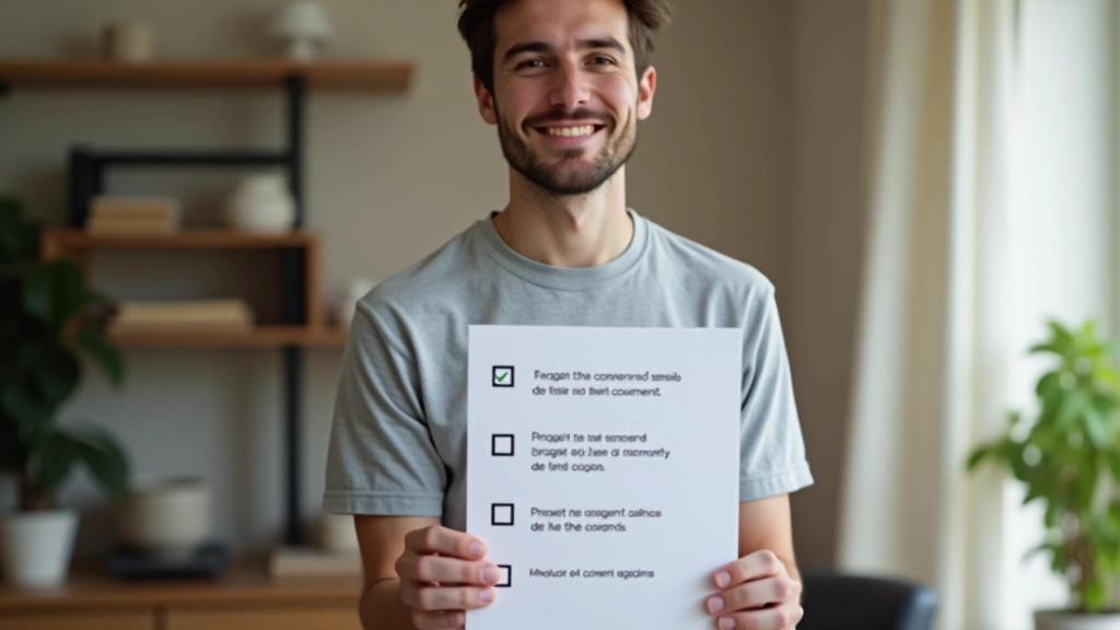 Personne tenant une liste imprimée avec cases cochées, stylo en main, geste de vérification