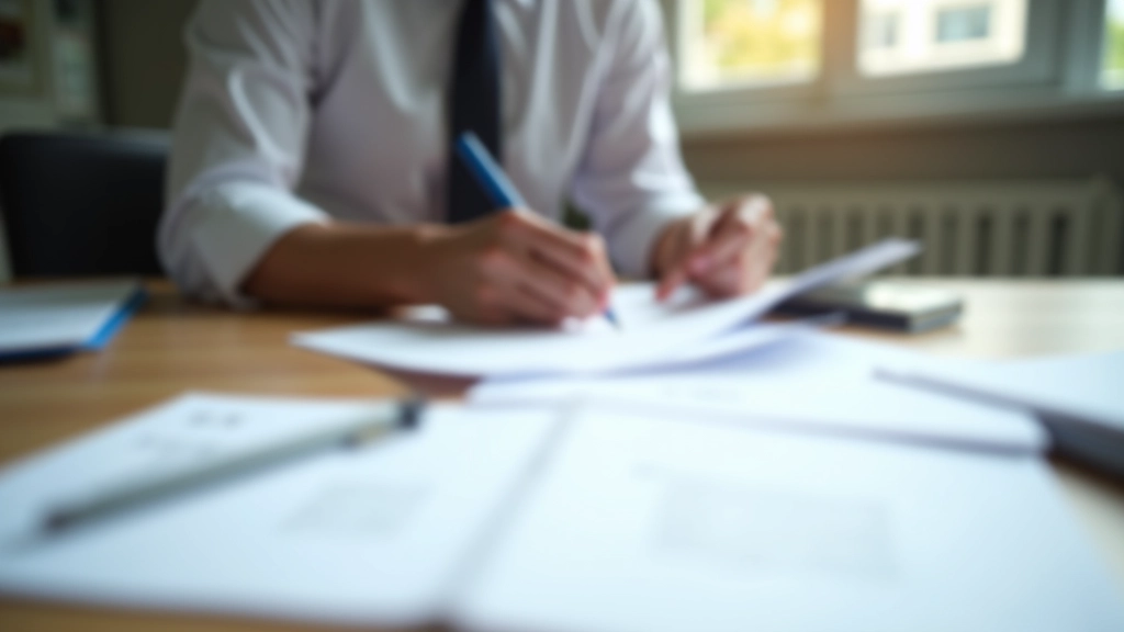 Personne triant des documents administratifs avec un calendrier de dates limite à côté