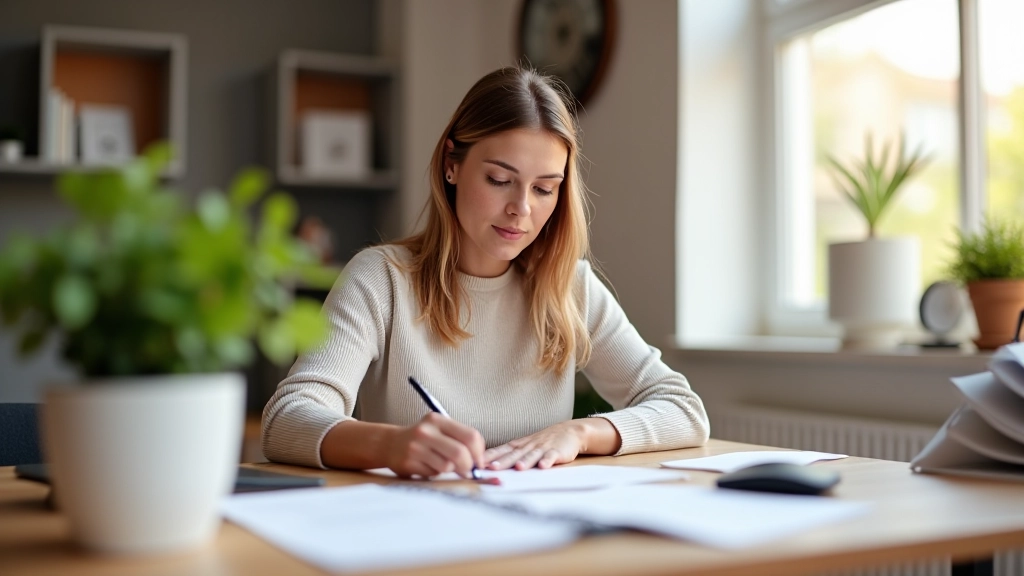 Personne triant des documents administratifs à un bureau avec des dossiers étiquetés